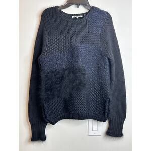 Helmut Lang Womens Wool Alpaca Angora Mixed Knit‎ Patchwork Sweater Black Navy M